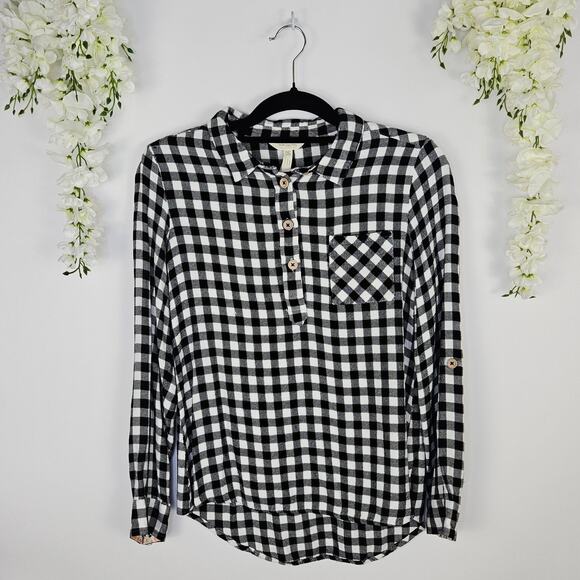 Matilda Jane Joanna Gaines Black White Gingham Check Fall Button Top Medium - Picture 2 of 11